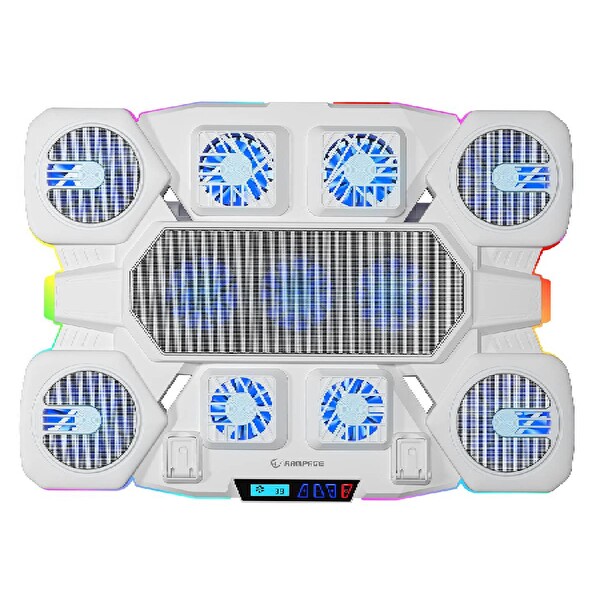 Rampage S50 Glacier Beyaz RGB Işıklı 11 Fanlı LCD Göstergeli 1 Type C 1 Usb Girişli Yükselebilen Notebook Soğutucu