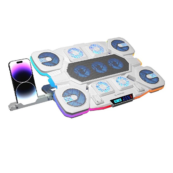 Rampage S50 Glacier Beyaz RGB Işıklı 11 Fanlı LCD Göstergeli 1 Type C 1 Usb Girişli Yükselebilen Notebook Soğutucu