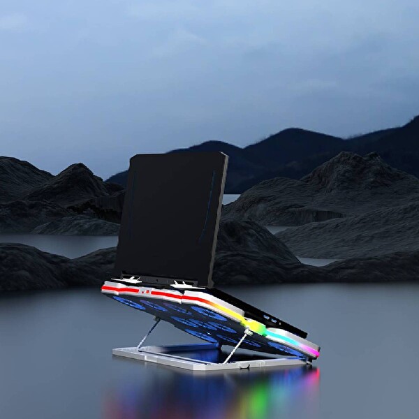 Rampage S50 Glacier Beyaz RGB Işıklı 11 Fanlı LCD Göstergeli 1 Type C 1 Usb Girişli Yükselebilen Notebook Soğutucu