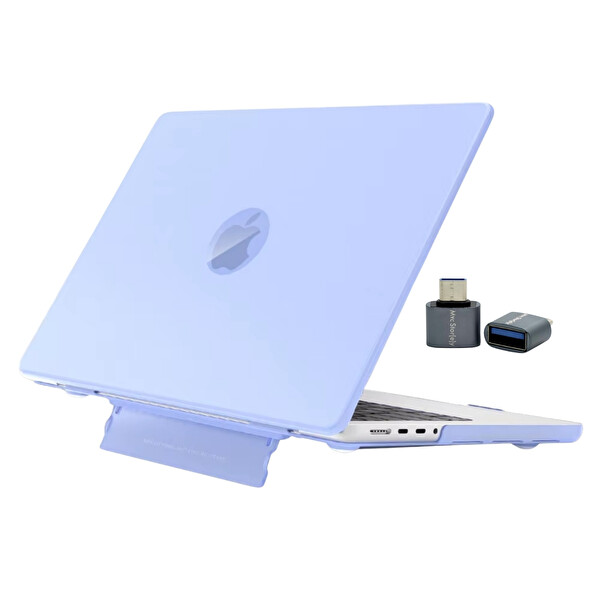 McStorey Açık Lila MacBook Air 13.6 Kılıf - 2024 M4 Standlı Mat Şeffaf Sert Kapak Isı Dağıtımlı İnce Tasarım
