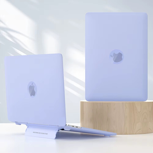 McStorey Açık Lila MacBook Air 13.6 Kılıf - 2024 M4 Standlı Mat Şeffaf Sert Kapak Isı Dağıtımlı İnce Tasarım