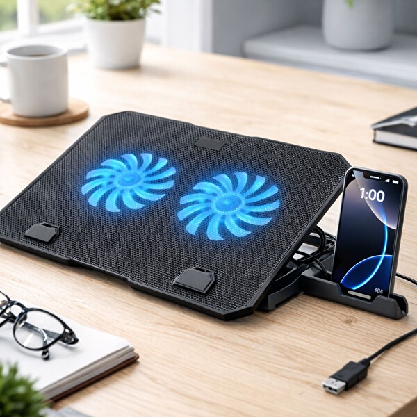 Dossimo Nitro 2 Fanlı Işıklı Telefon Tutuculu USB Çoklayıcı Notebook Soğutucu Standı S22