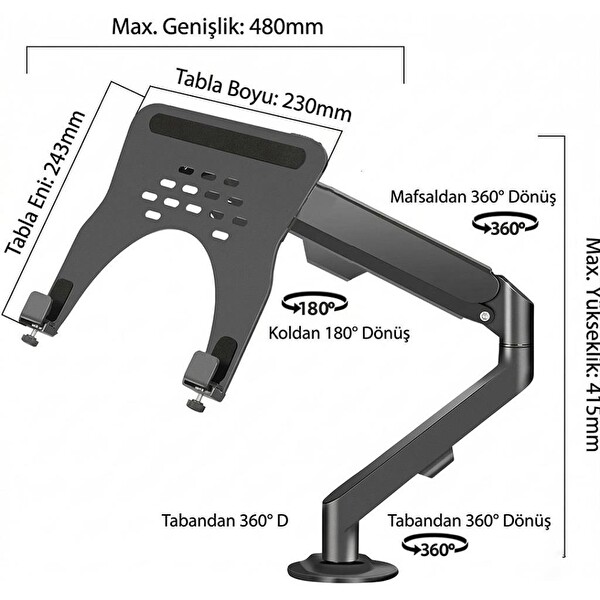 Powermaster PM-27096 Hareketli Amortisörlü Notebook Masa Standı