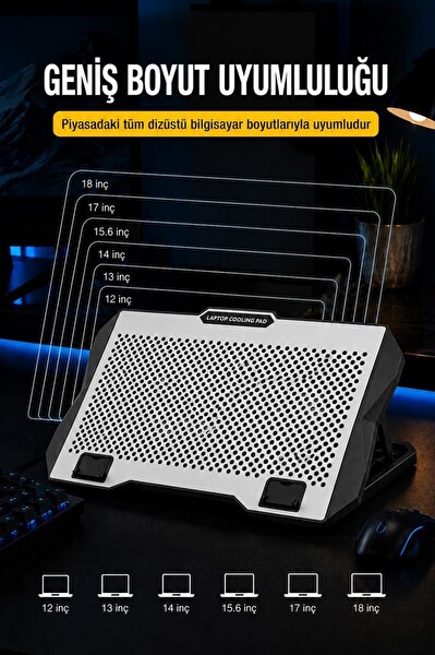 Torima CF11 Ayarlanabilir Rgb Dizüstü Bilgisayar Laptop Soğutucu Gümüş