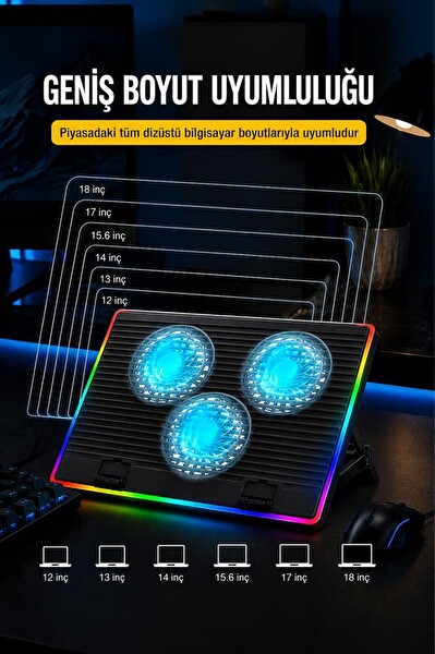 Torima CF10 Ayarlanabilir Rgb Dizüstü Bilgisayar Soğutma Fanı Siyah