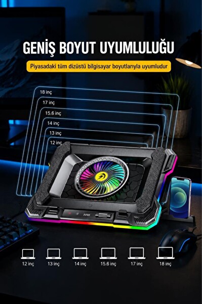 Torima CF07 Ayarlanabilir Rgb Dizüstü Bilgisayar Soğutma Fanı Siyah