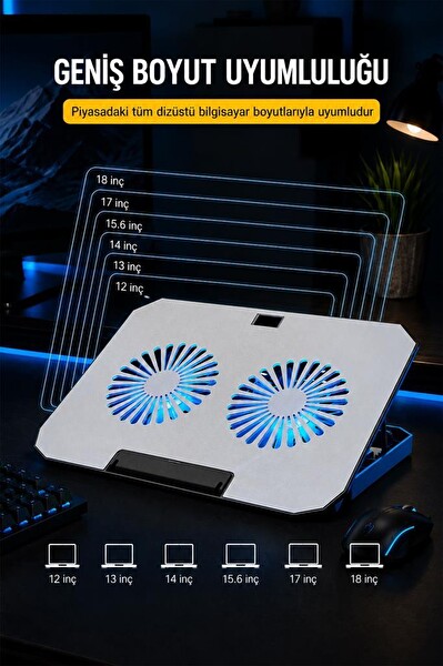 Torima CF12 RGB Ayarlanabilir Dizüstü Bilgisayar Soğutucu Standı Gümüş
