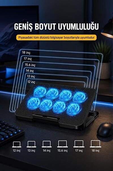Torima CF13 Laptop Soğutucu Ayarlanabilir RGB Dizüstü Bilgisayar Soğutma Fanı Siyah