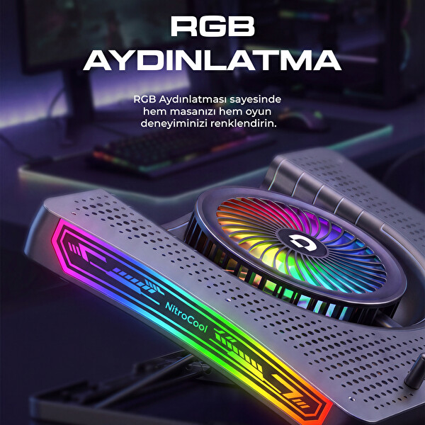 Dossimo Nitrocool S25 Rgb Işıklı LCD Göstergeli Yükselebilen Notebook Soğutucu