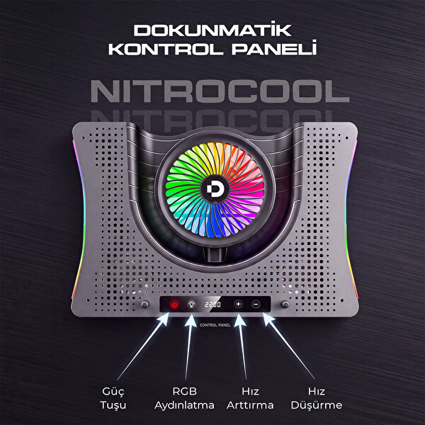 Dossimo Nitrocool S25 Rgb Işıklı LCD Göstergeli Yükselebilen Notebook Soğutucu