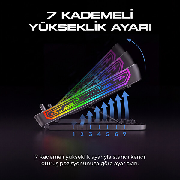 Dossimo Nitrocool S25 Rgb Işıklı LCD Göstergeli Yükselebilen Notebook Soğutucu