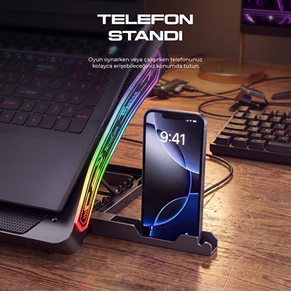 Dossimo Nitrocool S25 Rgb Işıklı LCD Göstergeli Yükselebilen Notebook Soğutucu