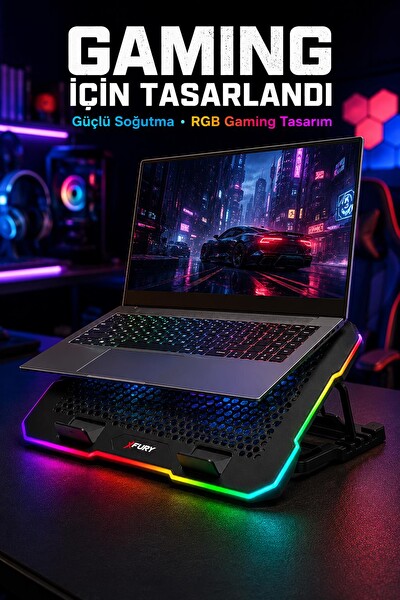 Fury E-Sport RGB Laptop Soğutucu 2 Fanlı Ayarlanabilir Standlı Notebook Soğutucu