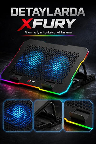Fury E-Sport RGB Laptop Soğutucu 2 Fanlı Ayarlanabilir Standlı Notebook Soğutucu
