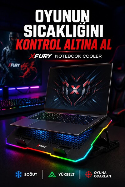 Fury E-Sport RGB Laptop Soğutucu 2 Fanlı Ayarlanabilir Standlı Notebook Soğutucu