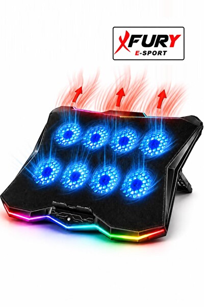 Fury E-Sport RGB Laptop Soğutucu 8 Fanlı Ayarlanabilir Standlı Notebook Soğutucu