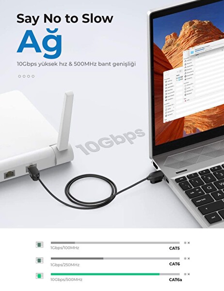Bix Cat6A Slim 10 Gbps Veri Aktarım 500 MHz UTP 1 M Ethernet Kablosu