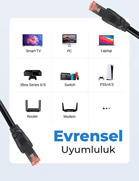 Bix Cat8 40 Gbps Veri Aktarım 2000 MHz STP 1 M Ethernet Kablosu