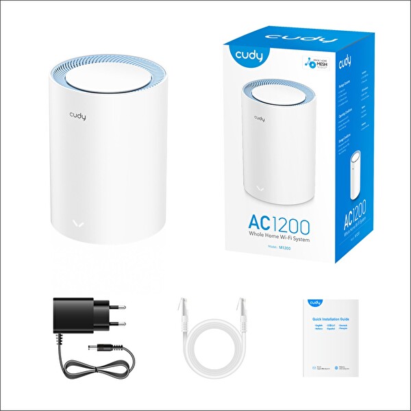 Cudy M1200 5 GHz 867 MBPS 2.4 GHz 300 MBPS 1 Port 2xdBi Anten Wi-Fi Mesh Menzil Genişletici Router