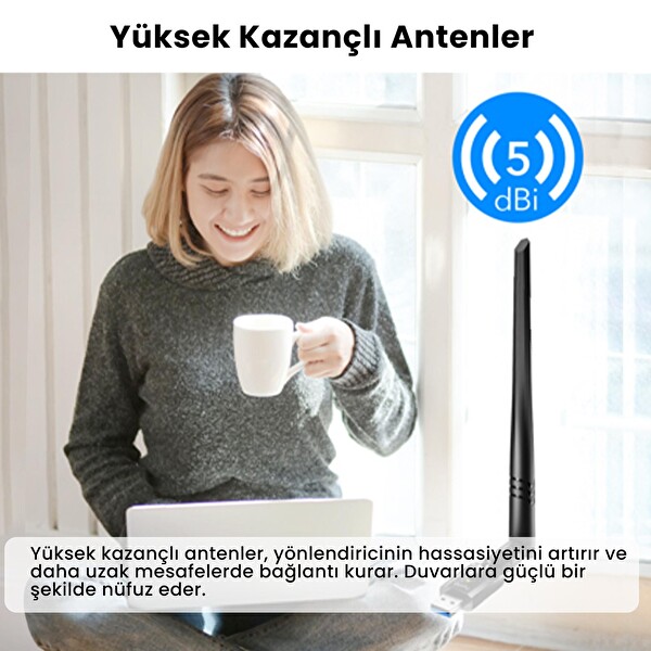 Cudy WU1400 AC1200 Serisi 5 GHz 867 MBPS 2.4 GHz 400 MBPS Wi-Fi USB 3.0 Antenli Adaptör