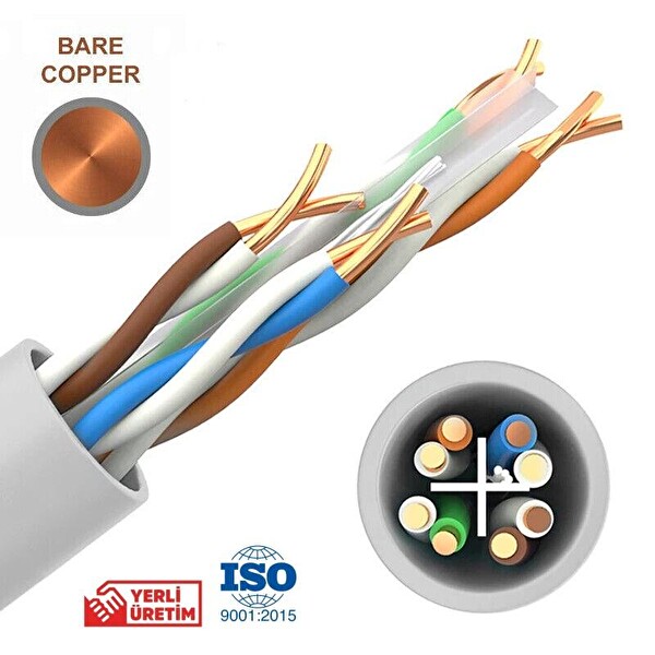 Ersan Kablo 23WG Full Bakır Cat6 100 M Gri Network Kablosu