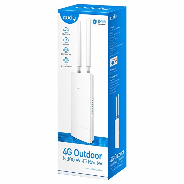 Cudy LT400 2.4 GHz/5 GHz 1 Port Wi-Fi 4G LTE IP65 Nano Sim Destekli Outdoor Mobile Router