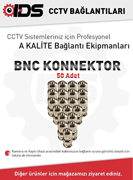 IDS Güvenlik Kamerası Sistemleri Paslanmaz Oksitlenmez 50'li Metal BNC Konnektör MBNC50