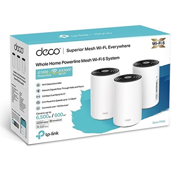 TP-Link Deco PX50(3-Pack) AX3000 + G1500 Tüm Ev Powerline Mesh Wi-Fi Sistemi