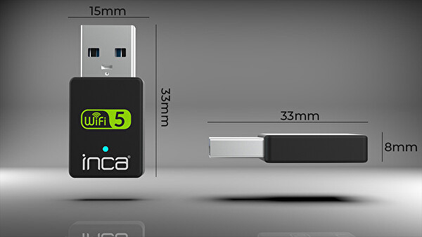Inca IUWA-650X 650 Mbps Bluetooth 4.2 Dual-Bant Kablosuz-AC Nano USB Adaptör