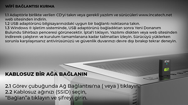 Inca IUWA-650X 650 Mbps Bluetooth 4.2 Dual-Bant Kablosuz-AC Nano USB Adaptör