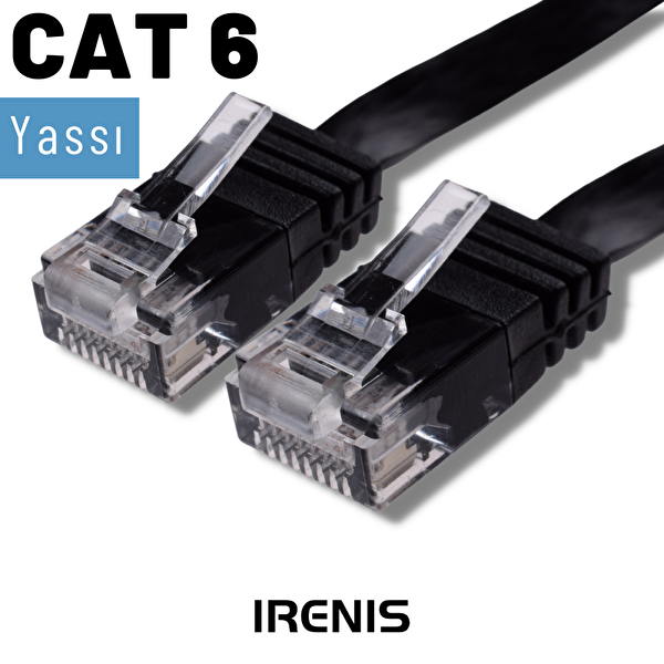 Irenis 10 Metre CAT6 Kablo Yassı Ethernet Network Lan Ağ İnternet Kablosu Siyah 2