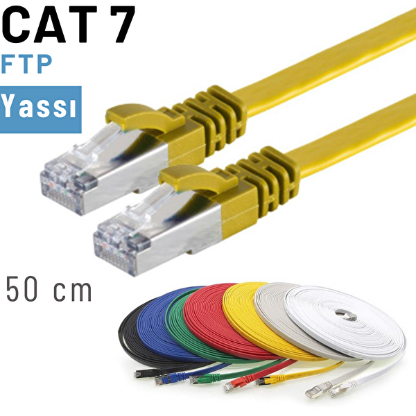 Irenis 50 Cm CAT7 Kablo Yassı FTP Ethernet Network LAN Ağ Kablosu-Sarı