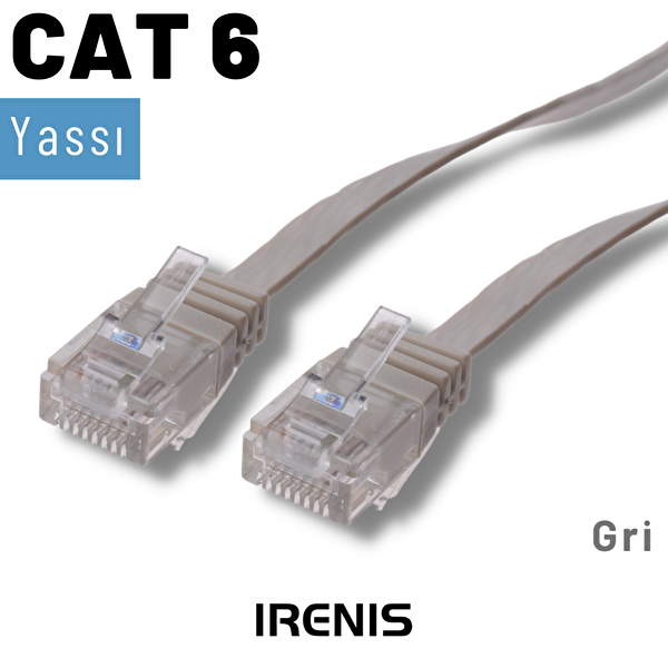 Irenis 7.5 Metre CAT6 Kablo Yassı Ethernet Network Lan Ağ İnternet Kablosu- Gri