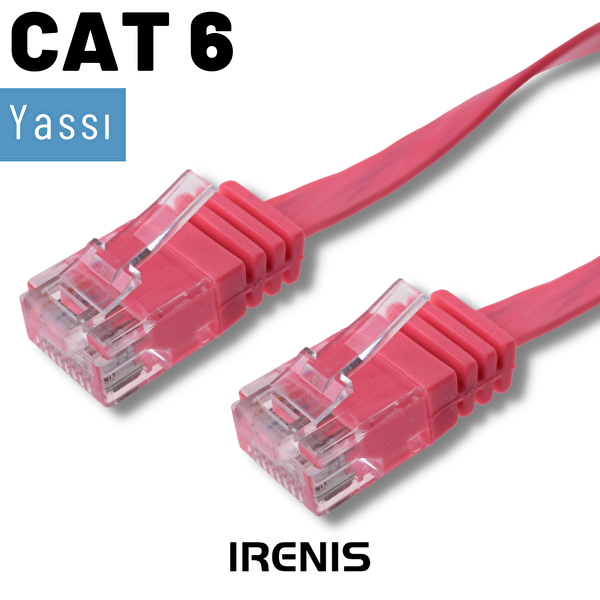 Irenis 3 Metre CAT6 Kablo Yassı Ethernet Network Lan Ağ İnternet Kablosu Fuşya