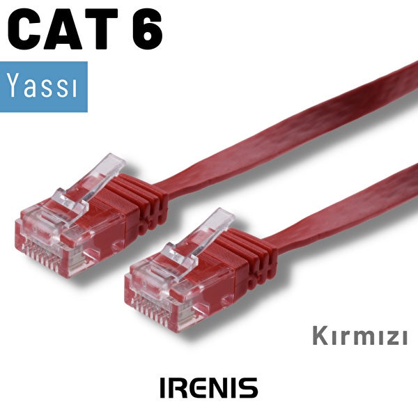 Irenis 15 Metre CAT6 Kablo Yassı Ethernet Network Lan Ağ İnternet Kablosu Kırmızı