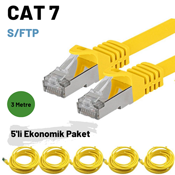 Irenis 3 Metre CAT7 Kablo S/FTP LSZH Ethernet Network Lan Ağ Kablosu Sarı 5 Adet