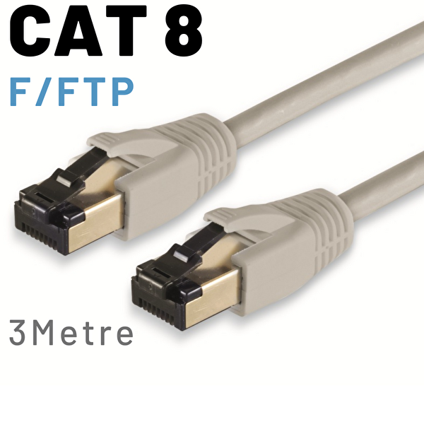 Irenis 3 Metre CAT8 Kablo F/FTP LSZH Ethernet Network LAN Ağ Kablosu Gri