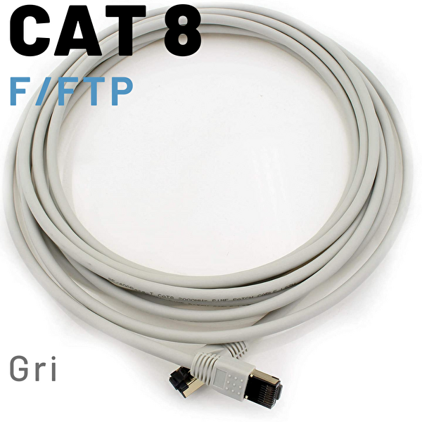 Irenis 3 Metre CAT8 Kablo F/FTP LSZH Ethernet Network LAN Ağ Kablosu Gri