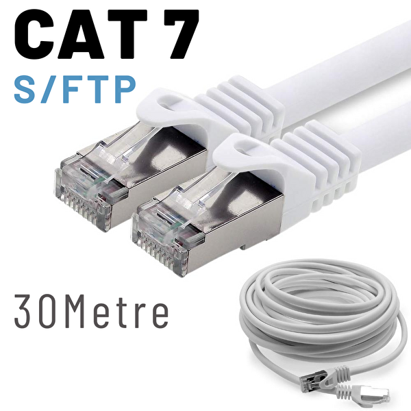 Irenis 30 Metre CAT7 Kablo S/FTP LSZH Ethernet Network LAN Ağ Kablosu Beyaz
