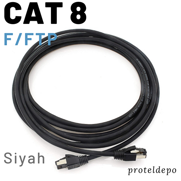 Irenis 25 CM CAT8 Kablo F/FTP LSZH Ethernet Network LAN Ağ Kablosu Siyah