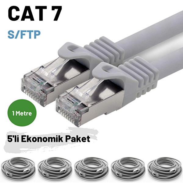 Irenis 5 Adet 1 Metre CAT7 Kablo S/FTP LSZH Ethernet Network Lan Ağ Kablosu Gri