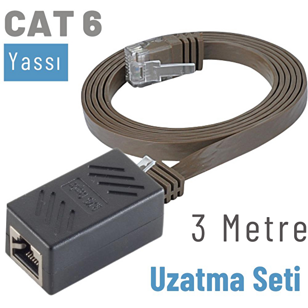 Irenis 3 Metre CAT6 Kablo Uzatma Seti Yassı Ethernet Kablo ve Ekleyici Fuşya