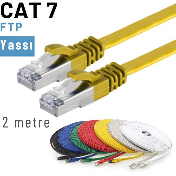 Irenis 2 Metre CAT7 Kablo Yassı FTP Ethernet Network LAN Ağ Kablosu Sarı