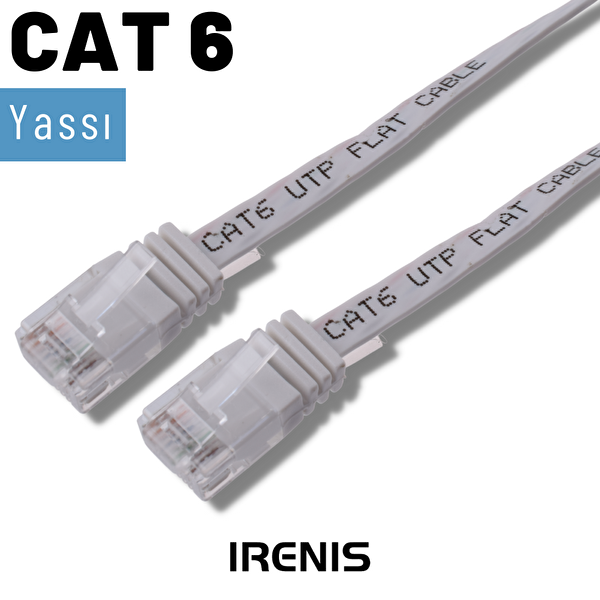 Irenis 15 Metre CAT6 Kablo Yassı Ethernet Network Lan Ağ İnternet Kablosu Beyaz