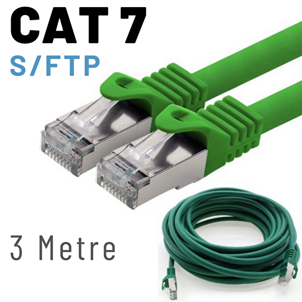 Irenis 3 Metre CAT7 Kablo S/FTP LSZH Ethernet Network Lan Ağ Kablosu Yeşil