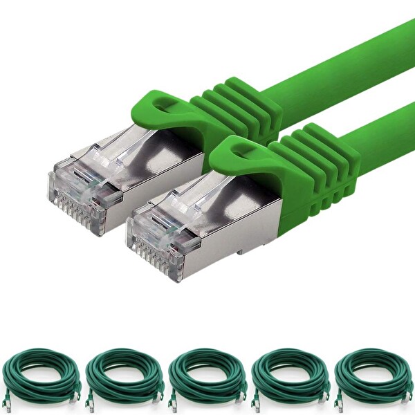 Irenis 5 Adet 1 Metre CAT7 Kablo S/FTP LSZH Ethernet Network LAN Ağ Kablosu Yeşil