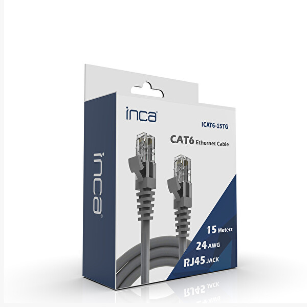 Inca ICAT6-15TG CAT6 Network Kablo 15 Metre Gri