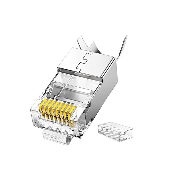 VegGieg Cat7 10 Gigabit Metal RJ45 Ethernet Konnektörü Altın Kaplama Korumalı 25 Adet V-E010