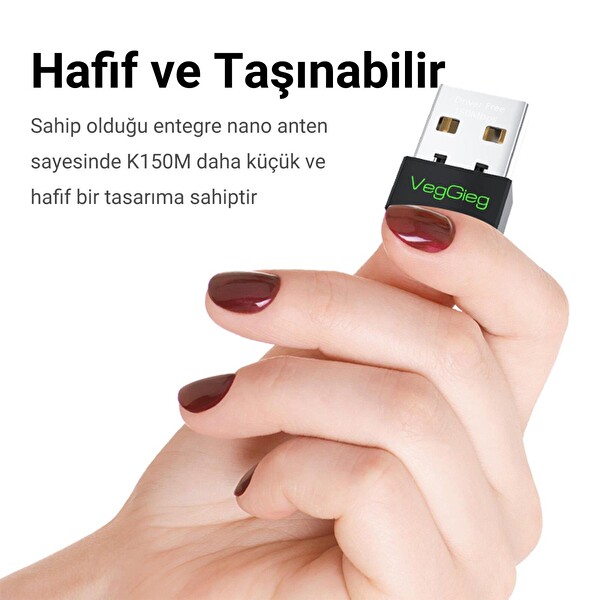 VegGieg 150 Mbps 2.4GHz Kablosuz WiFi Alıcı Verici Nano USB Adaptör K150M