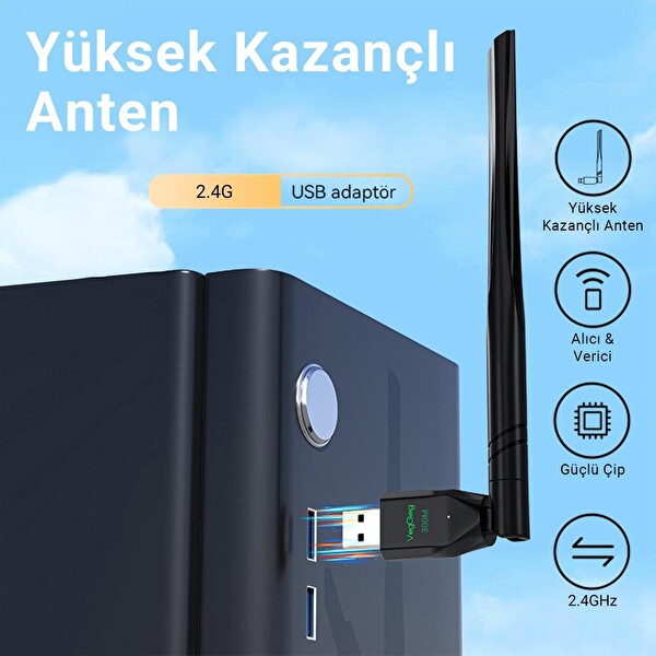 VegGieg 300 Mbps 2.4GHz Alıcı Verici USB WiFi Adaptör V-K300